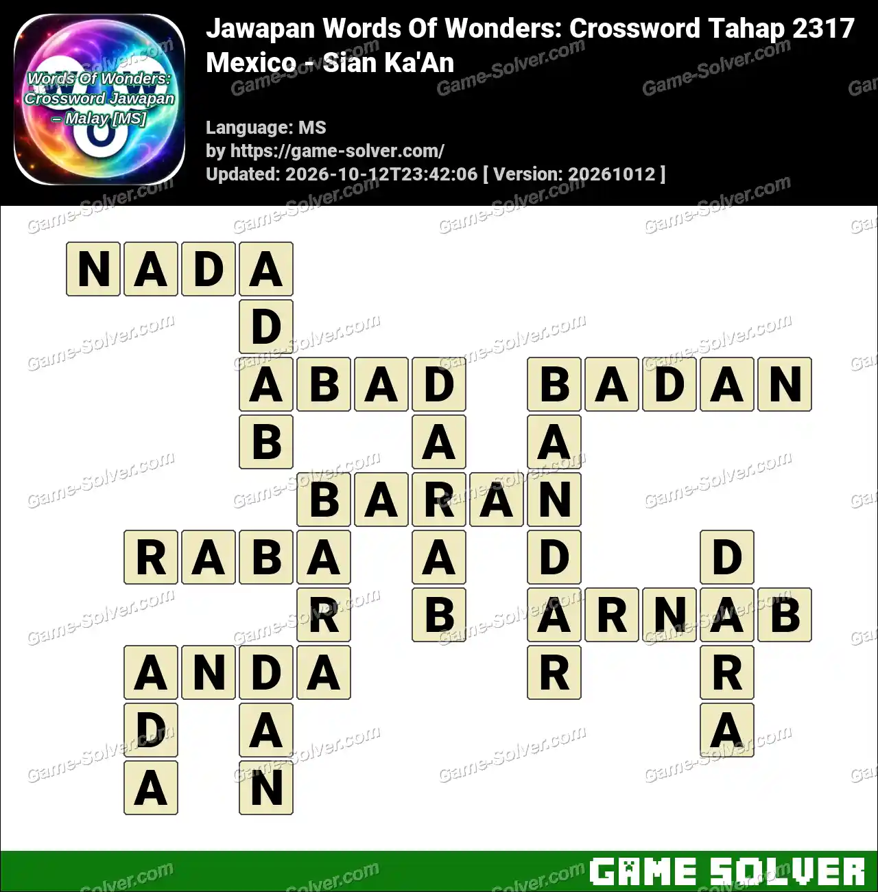 Jawapan Words Of Wonders: Crossword Tahap 2317 – Mexico – Sian Ka’An